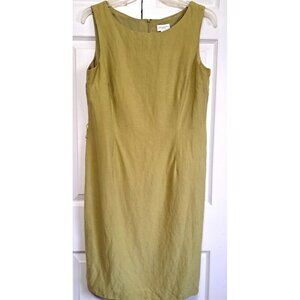 Liz Claiborne 14 Silk/Linen Blend Sleeveless Sheath Dress Green Fully Lined